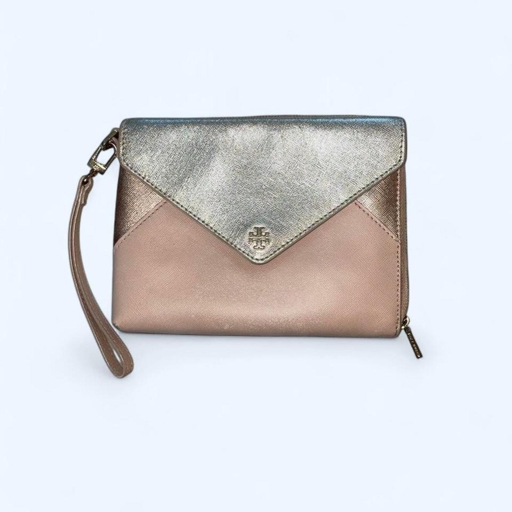 Tory‎ Burch pink and gold clutch